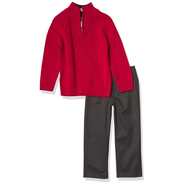 Nautica Boys' 2-Piece Quarter Zip Pullover Sweater and Pants Set, Roasted Rouge, 5