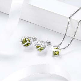 Aurora Tears Birthstone Necklace Stud Earrings Jewellery Sets Gifts Square Birthstone Pendant for Women and Girls 925 Sterling Silver, Jewellery Sets