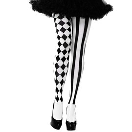 Harlequin Tights Black White Women's Tights Striped and Checked Pattern Circus Tights Overknee Stockings Circus Clown Stockings for Carnival Theme Party Cosplay