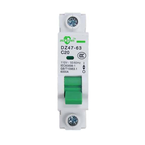 ZGLEDUN AC Miniature Circuit Breaker, 1 Pole 20 Amp, 120/240VAC,