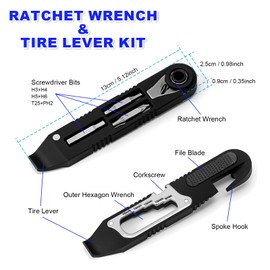 Gylbuz Bike Tire Repair Kit - 14 IN 1 Portable Bike Multitool with Mini Ratchet Wrench, Bike Tire Levers, Ratcheting Screwdriver & Cone Wrench for MTB, Road Bicycle