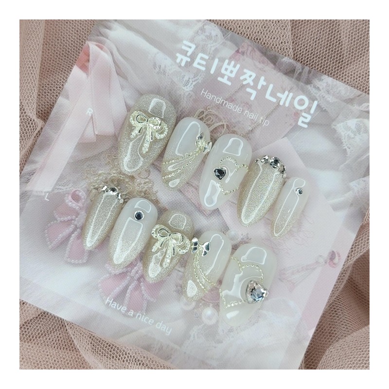 Wedding Magnetic Handmade Nail Tips - Square S / 웨딩