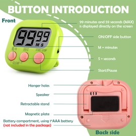 GeeRic Temporizador de Cocina Digital, 4 Paquetes Cronometro Digital Reloj de Cocina Alarma de,Timer de Gestión de Aprendizaje para Aula,Profesor