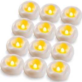 Floating Candles Water-Activated Flameless LED Candle 160+ Hours Waterproof Plastic 2.3" White Battery Operated Candle for Centerpieces Cylinder Vases Table Decorations Wedding Pool Party 12 Packs