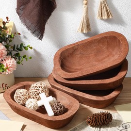 FoldTier 4 Pcs Wooden Dough Bowl 10'' X 6'' X 2'' Wood Decorative Rustic Wooden Bowls Table Centerpiece for Candle Making Key Living Room Home Dining Room Kitchen Decoration (Brown)