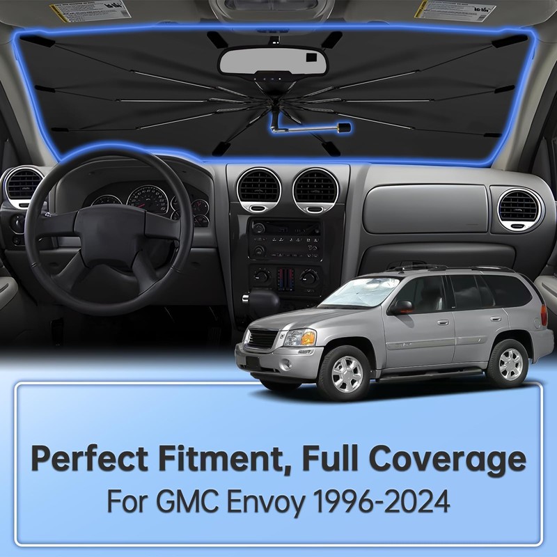 Windshield Sun Shade Umbrella for GMC Envoy 1996-2024, Foldable Car