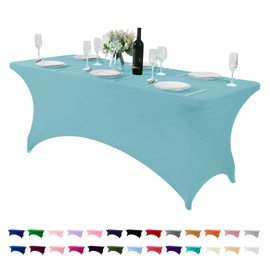 Hezuzo Spandex Table Cover for 6Ft Table Universal Fitted Stretch Tablecloth for Party, Banquet, Wedding and Events-Aqua