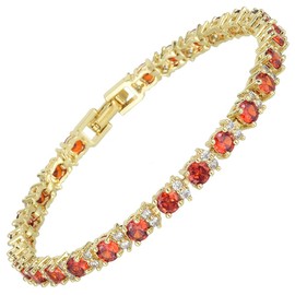 RIZILIA Eternity Tennis Bracelet & Round Cut Red Garnet Color Cubic Zirconia in 14K Yellow Gold Plated, 18 cm (7 Inch)