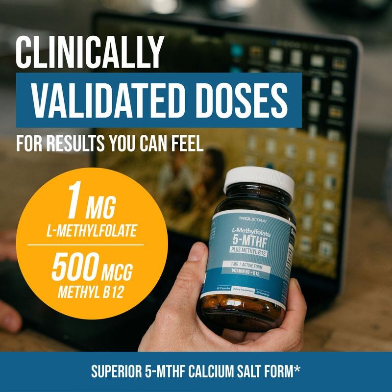 L-Methylfolate 1mg + Methyl B12 | Active 5-MTHF Form, Supports