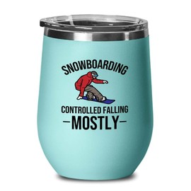 Snowboarding Teal Edition Wine Tumbler 12oz - Snowboarding - Ski Snowboard Goggles Snowboarder Skiing Snowboarding Gift Skiers Hiking Mountain