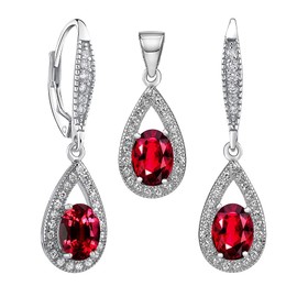 SILVEGO Women's Jewellery Set 925 Sterling Silver with Synthetic Ruby Earrings and Pendant, Silver, Ruby