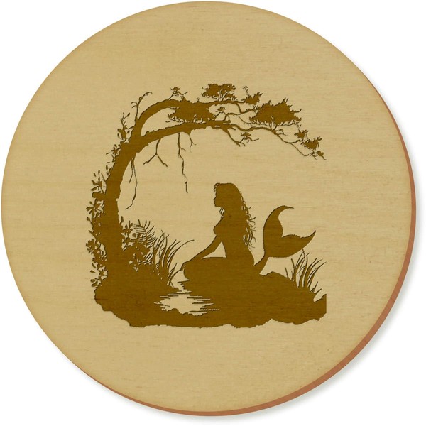 Azeeda 6 x 'Mermaid Silhouette with Tree' 95mm Round Wooden
