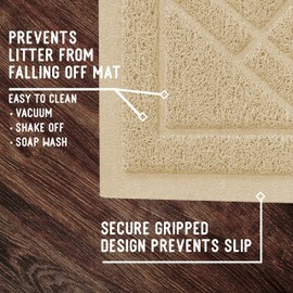 Downtown Pet Supply - Kitty Litter Mat - Trapping Cat Litter Mat - Cat Supplies - Padded, Non-Slip Mat for Cat Litter Box - Waterproof Cat Mat for All Types of Litter - Beige - Large - 35 in x 42 in