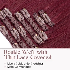 Elailite Clip in Hair Extensions Real Human Hair, Remy Hairpieces for Women, 7PCS Lace Weft Full Head, 20 Inch 120g Burgundy