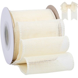 Tekdeere Burlap Ribbon 3 Inch x 10 Yard, Cream Wired Ribbon for Crafts, Gift Wrapping, Wreaths, Bows, Tree Decoration and Outdoor Decoration