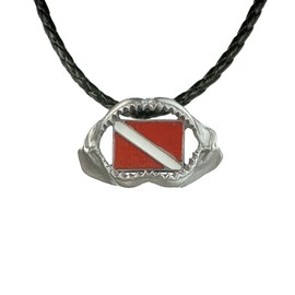 Shark Jaw Necklace Pewter Pendant- Shark Tooth Gifts for Women and Men | Shark Tooth Necklace | Ocean Theme Gifts for Shark Lovers | Scuba Diving Jewelry | Shark Charm With Dive Flag