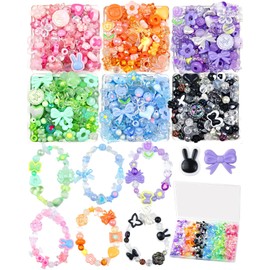 450 PIEZAS FIVEIZERO Cuentas de acrílico surtidas para hacer pulseras, cuentas de flores, estrellas, corazones, mariposas, caramelo, gomita, kawaii, cuentas estéticas lindas para hacer joyas, llaveros