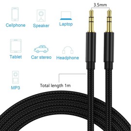 YHQZ 1M Aux Cable Braided Stereo 3.5mm Audio Cable,Mini Jack Male to Male Audio Cable,Nylon Braided Aux Lead Auxiliary for Car,Smartphone,Home Stereo,Laptop and More(3.3ft Long)