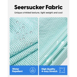 maamgic Men's Swim Trunks 5.5 inch Seersucker Beach Shorts Quick Dry Bathing Suits with Mesh Liner Green Stripe Large