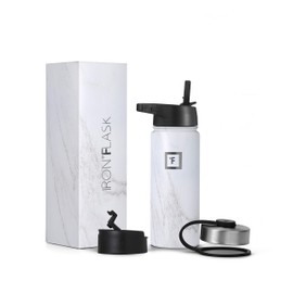 IRON °FLASK Sports Water Bottle - 18 Oz 3 Lids (Straw Lid), Leak Proof - Stainless Steel Gym & Sport Bottles for Men, Women & Kids - Double Walled, Insulated Thermos, Metal Canteen