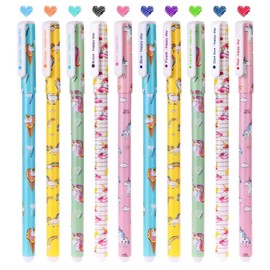 OFFCUP Unicorn Pens, Pack of 10 Colourful Gel Pens, Unicorn Gift Girls Pens, 10 Colours, Diameter of Tip 0.38 mm, for School, Office, Home, Birthday Gift, Office Supplies