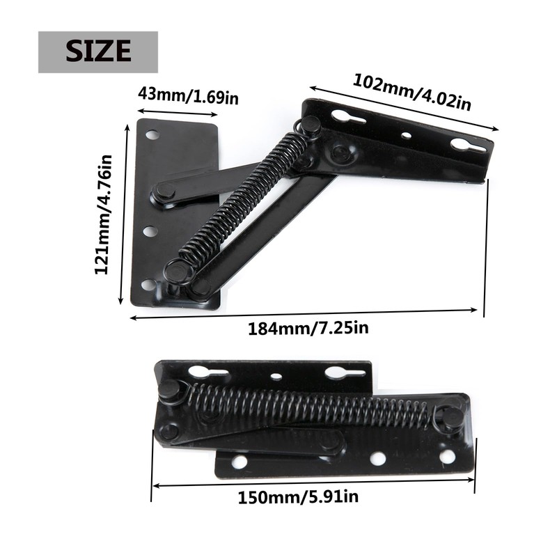 Folding Support Hinges, 80 Degree Spring Loaded, Black Metal Cabinet