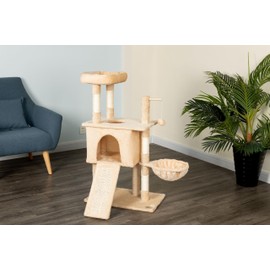 Go Pet Club Everyday Value 38in Cat Tree Tower Cat Condo Comfy Large Perch, Scratching Posts, Scratching Board, Dangling Ball, Cat Play Tower for Cats and Kittens, Beige