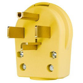 Nema 14-30P 30 Amp 125/250 Volt Angle Plug, Yellow Color, Works with Cable OD Max. 1.06 Inch