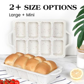 AOTASO 2 Pcs Mini Loaf Pans Silicone, Nonstick Small Bread Pans for Baking, Tiny Meatloaf Pan with Metal Reinforced Frame 8 Cavity (Cream)