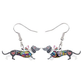 LONYOO Zinc Alloy Cute Dachshund Dog Earrings Dangle Fashion Enamel Dog Earrings for Women Girls Charms Gifts (Ebony)