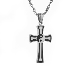 Scddboy Yin Yang Necklace for Men Women Stainless Steel Cross Pendant Necklaces,Chinese Tai Chi Rhinestones Christian Cross, Stainless Steel, cross