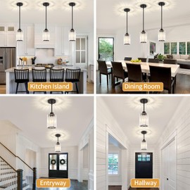 ZSMIHDOH 3 Pack Black Pendant Light, Modern Mini Crystal Pendant Lights Kitchen Island Lighting, 1-Light Pendant Light for Island Hallway Bedroom Dining Room Light Fixture