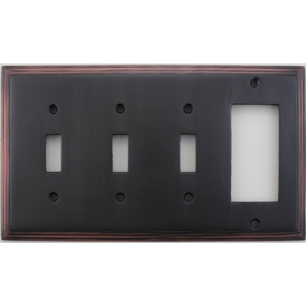 Oil Rubbed Bronze Deco Step Style Switch Plate - 3 Toggle Light Switch Openings 1 GFI/Rocker Opening