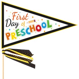 First Day of Preschool Banner, Pennant Banner Flags First Day of Kindergarten Flag Back School First Day of Preschool Sign for Teachers Students School Decorations