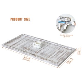 Gurfuy Extra Large Long Rectangle Ottoman Table Tray 40"x20" - Rustic Wooden Serving Tray for Farmhouse Decorative Oversized Coffee Table Trays Living Room Kitchen Counter Breakfast White