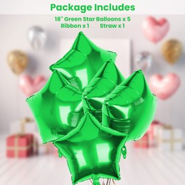 Pack of 5 Green Star Balloons, 18 Inches Star Shape Foil Balloons, Star Balloons Helium for Valentines Engagement Bridal Shower Graduation Baby Shower Wedding Anniversary Birthday Party Decorations