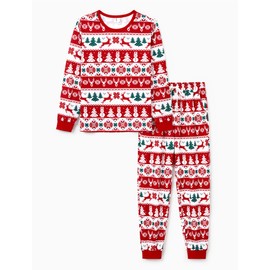 PATPAT Christmas Pajama Set for Family - Matching Holiday Sleepwear Perfect for Family Photos, Christmas Morning, and Holiday Parties, Fair Isle Christmas Red, Women, Small