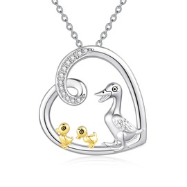 JERWLI Mama Duck Necklace 925 Sterling Silver Mother Duck Pendant Necklace Animal Jewelry Gifts for Mom Women, one size, Sterling Silver, No Gemstone