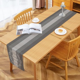 Kiatuniya Table Runner Stripes Grey Modern Winter Runner Table Vintage Washable Table Runner Country House Style for Spring Autumn Kitchen Table Decoration Party Decor 33 x 183 cm
