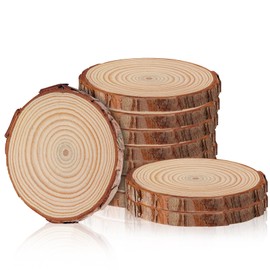 MEGYAD Pack of 10 Wooden Discs 13-14 cm Diameter Wooden Discs Round Wooden Discs for Crafts Wooden Disc Coasters Wood for Crafts for DIY Crafts Wedding Christmas Decoration Tree Disc