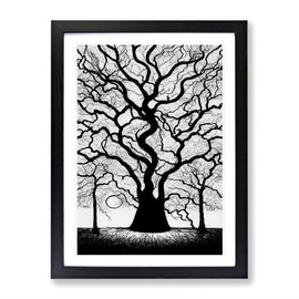 Monochrome Tree Art No.2 Framed Print for Living Room Bedroom Home Office Décor, Wall Art Picture Ready to Hang, Black A4 Frame (34 x 25 cm)