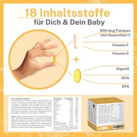 BABYFORTE® Folic Acid + Vegan Omega-3 | Without Fish Oil | 18 Pregnancy Vitamins + Quatrefolic® | 180 Capsules | Trimester - Box