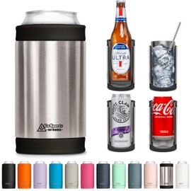 DUALIE 3 in 1 Insulated Can Cooler - Universal Size for 12 oz Cans, Slim Cans, and Bottles - Stainless