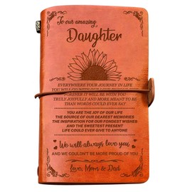 To Our Daughter Leather Journal Enjoy The Ride Writing Journey Journal Drawing Sketchbook 140 Page Travel Diary Refillable Notebook Birthday Wedding Graduation Back to School Xmas Gift from Mom & Dad