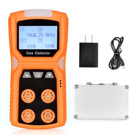 GOLDCHAMP 4 in 1 Gas Dtector for H2S, CO, LEL & O2 with High-Sensitivity Sensor, Data Storage, Triple Alarms, Large-Capacity Battery, Triple-Proof Design & Large LCD Display for Industrial Safety