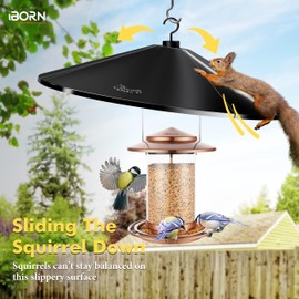iBorn Bird Feeder Squirrel Guard, Chew-Proof PC Oversize Squirrel Baffle Defender for Hanging, Bird Feeder for Outdoors Protector,19.5 Inch,Pack of 2, Black