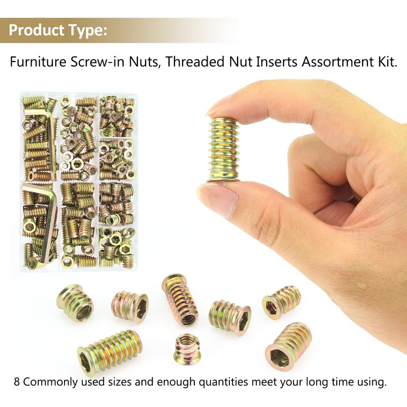 Kindroufly 152 Pieces 1/4"-20, 5/16"-18 Threaded Inserts, Nut Inserts, Wood