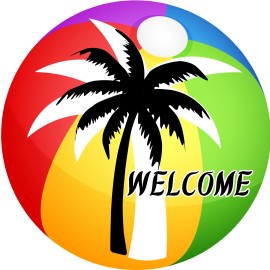 Sign Me Up By Diana Palm Tree Welcome with Beach Ball Background Wreath Attachment, Sign