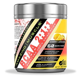 Amazing Muscle BCAA 2:1:1 Branched Chain Amino Acids - 6,000 MG - Promotes Lean Muscles - Supports Swifter Muscle Recovery - Enhances Endurance Levels (Cherry Lemonade, 60 Servings)