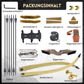 oubert Black Hunter Recurve Bow 60 Inch 20-60 Lbs Takedown Bow Right Hand Hunting Bow and Arrow Set with Bow String Silencers Archery Bow for Adults Hunting Target Practice (45LBS)